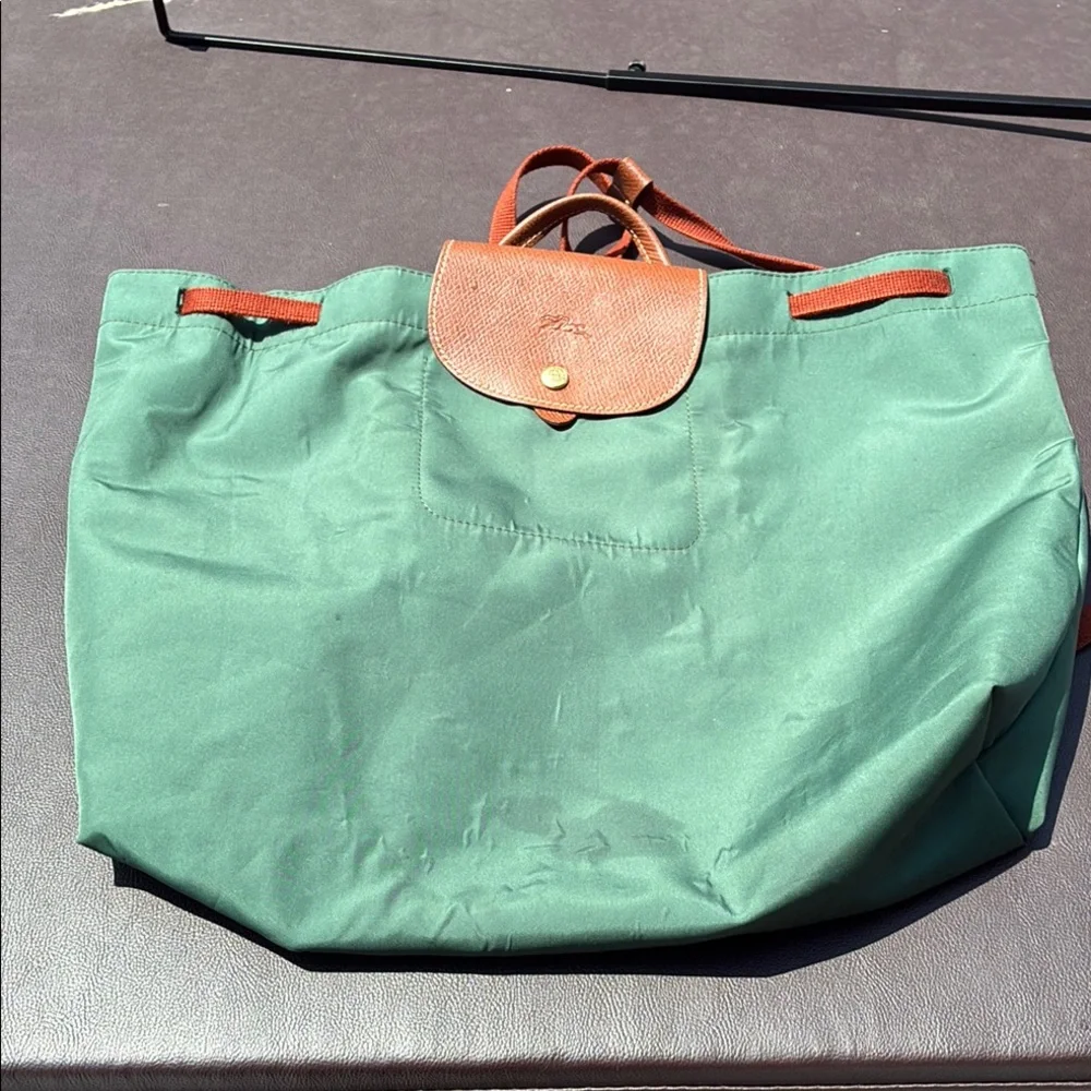 Green LONGCHAMP Tote Bag with Brown Trim - Classic Everyday Carry